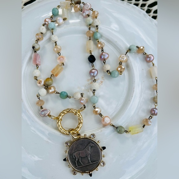 New Rosary Chain, gunmetal ,bronze ,wire links, with equestrian coin pendant! - Picture 3 of 6